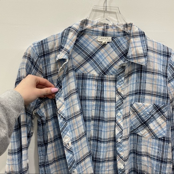 Soft Joie Plaid Button Up Shirt Lightweight XS Blue Black Textured - Picture 11 of 14